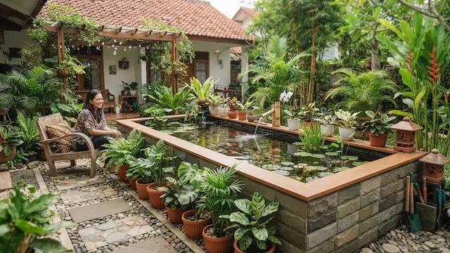 Ide desain kolam ikan cantik model raised through pond