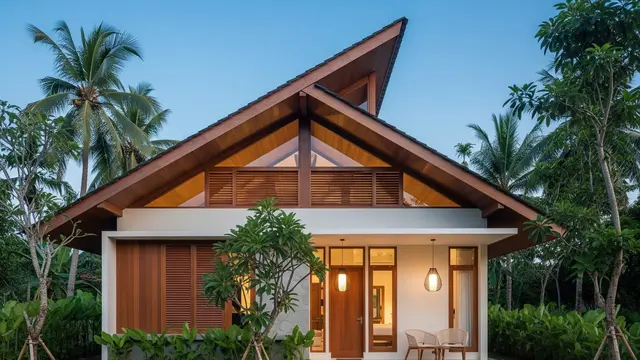 Desain Eksterior Rumah Kecil di Desa Tampak Modern Elegan