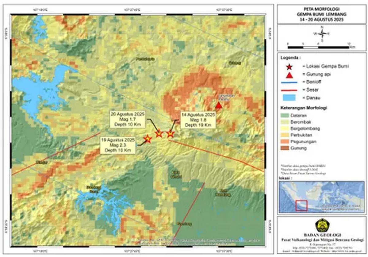 Peta morfologi wilayah terdampak Gempa Bumi Bandung Barat Agustus 2025. (sumber: PVMBG Badan Geologi Kementerian ESDM)