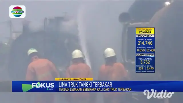 VIDEO: 5 Truk Tangki Berisi Bahan Kimia Ludes Terbakar di Surabaya