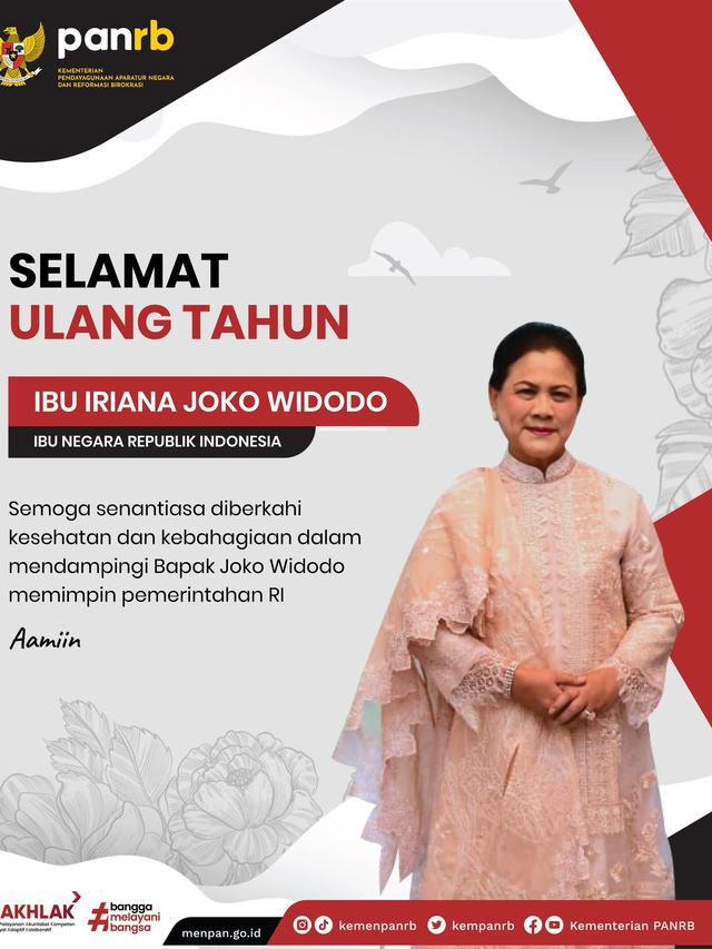 Ucapan Selamat Ultah untuk Iriana Jokowi oleh Kementerian Pendayagunaan Aparatur Negara dan Reformasi Birokrasi. (Twitter/ kempanrb)