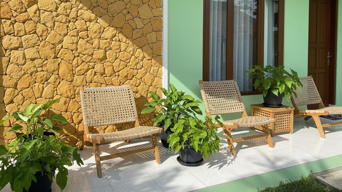 10 Model Teras Rumah Desa yang Terlihat Modern Hanya dengan Cat dan Batu Alam