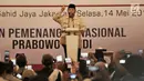 Capres 02 Prabowo Subianto memberikan sambutan saat acara Mengungkap Fakta-Fakta Kecurangan Pilpres 2019 di Jakarta, Selasa (14/5/2019). Dalam acara ini turut hadir para petinggi BPN dan menampilkan bukti-bukti kecurangan Pemilu 2019 yang ditemukan oleh tim BPN. (merdeka.com/Iqbal S Nugroho)