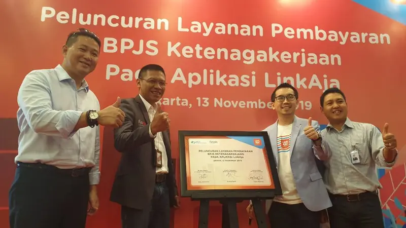 Direktur Utama LinkAja Danu Wicaksana dalam acara  peluncuran fitur pembayaran BPJS Ketenagakerjaan melalui aplikasi LinkAja.