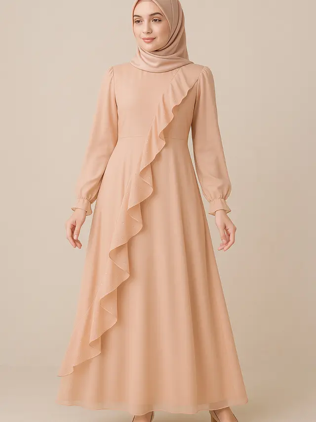 Model Gamis Ceruti Flow Ruffle Pastel