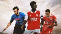 Ilustrasi - Khvicha Kvaratskhelia, Bukayo Saka, Jamal Musiala (Bola.com/Adreanus Titus)