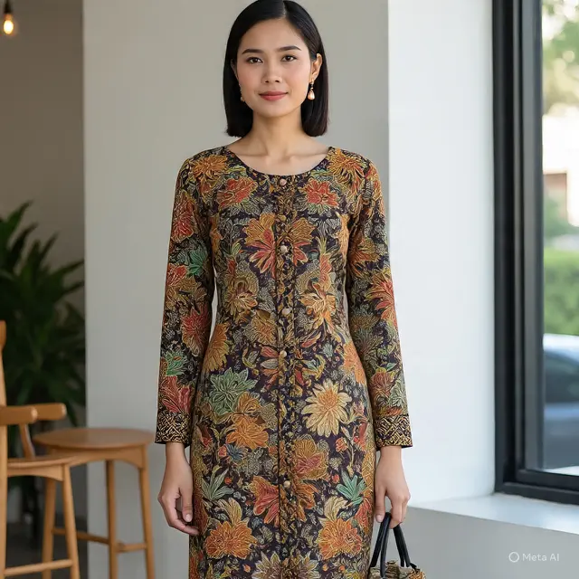 Dress Batik Lengan Balon Motif Floral