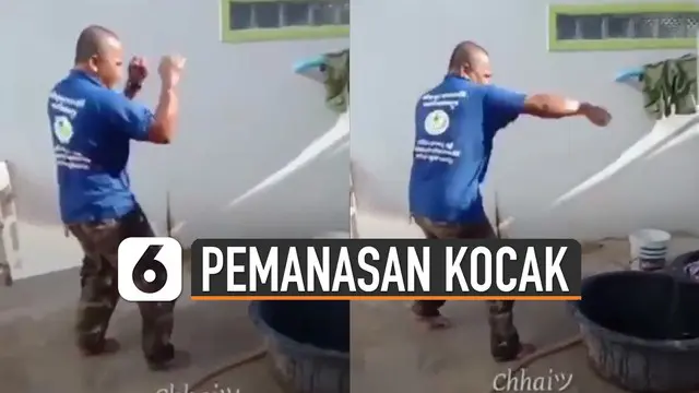 Video kocak pria lakukan pemanasan seperti akan bertarung ternyata akan mencuci baju.