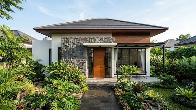 Kombinasi Warna untuk Fasad Rumah yang Menggunakan Batu Alam/AI Generated