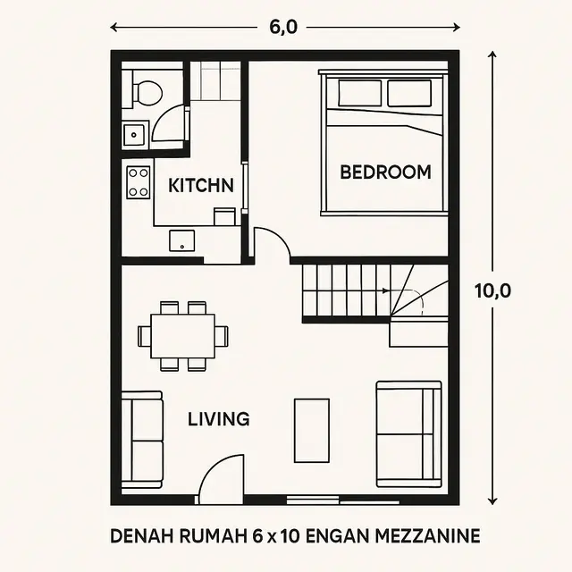 Inspirasi Denah Rumah Ukuran 6x10 Minimalis untuk Lahan Sempit (Image by ChatGPT)