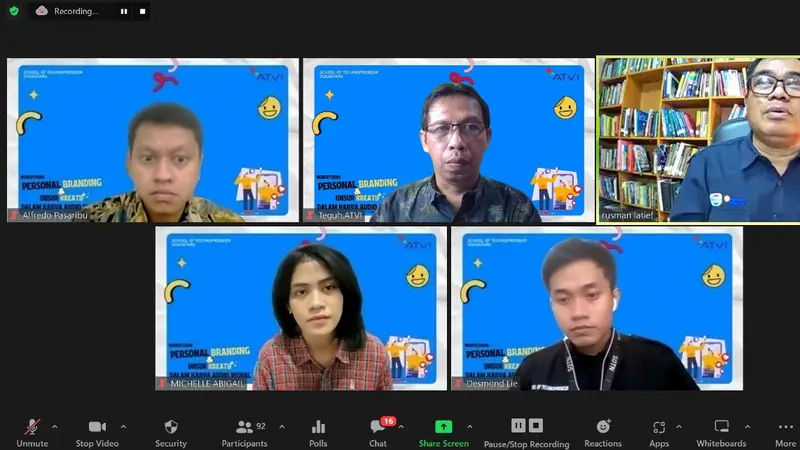 Webinar ATVI mengenai perlunya personal branding dan memiliki daya menciptakan untuk membuat produk inovatif yang bermakna (Foto: ATVI)