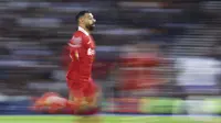 Aksi Mohamed Salah&nbsp;dalam laga Premier League antara Brighton vs Liverpool, Selasa (20/5/2025). (AP Photo/Ian Walton)