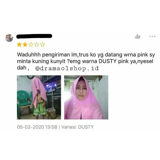 Review Pembeli di Online Shop Komplain Salah Warna Baju, Bikin Gregetan. (Sumber: Instagram/dramaolshop.id)