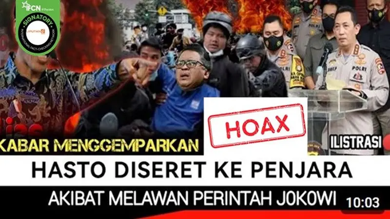Beredar video hoaks Sekjen PDI Perjuangan Hasto Kristiyanto dipenjara karena melawan Presiden Jokowi. (sumber: YouTube)