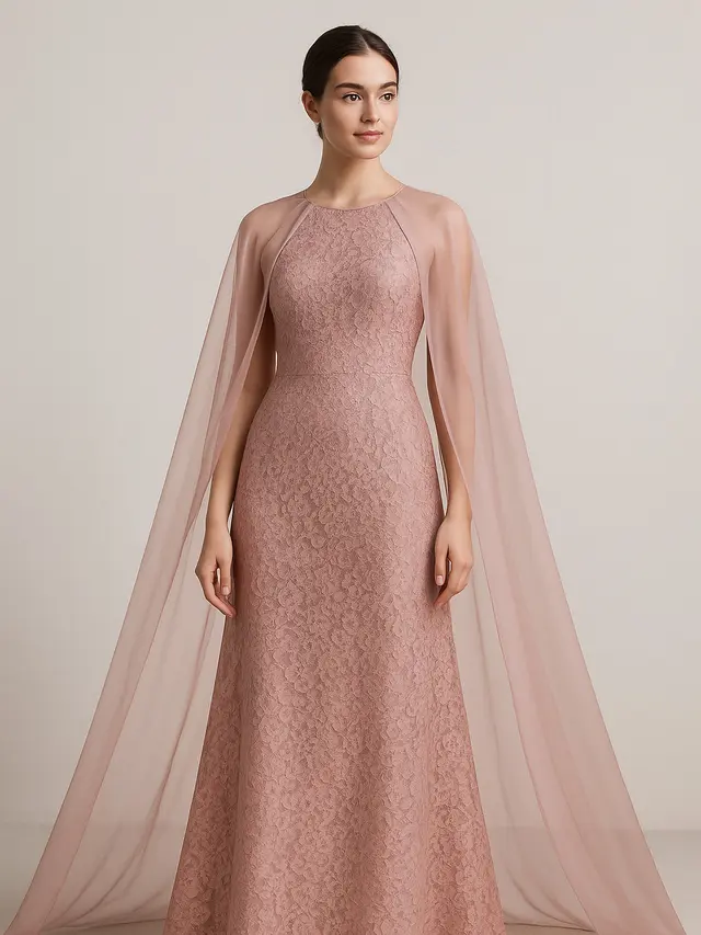 Model Long Dress Brokat Kombinasi Outer Organza Transparan