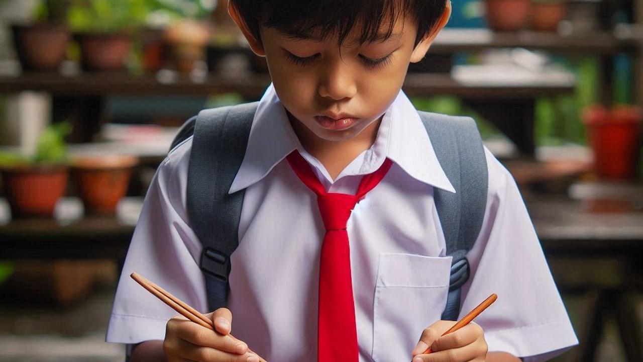 Ilustrasi Anak Sekolah Makan