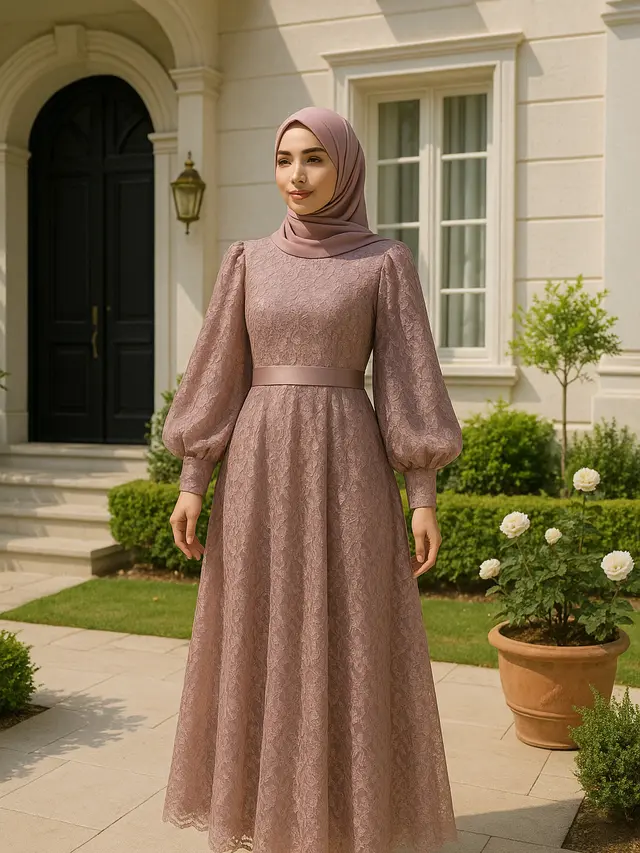 Gamis Modern dengan Sentuhan Brokat