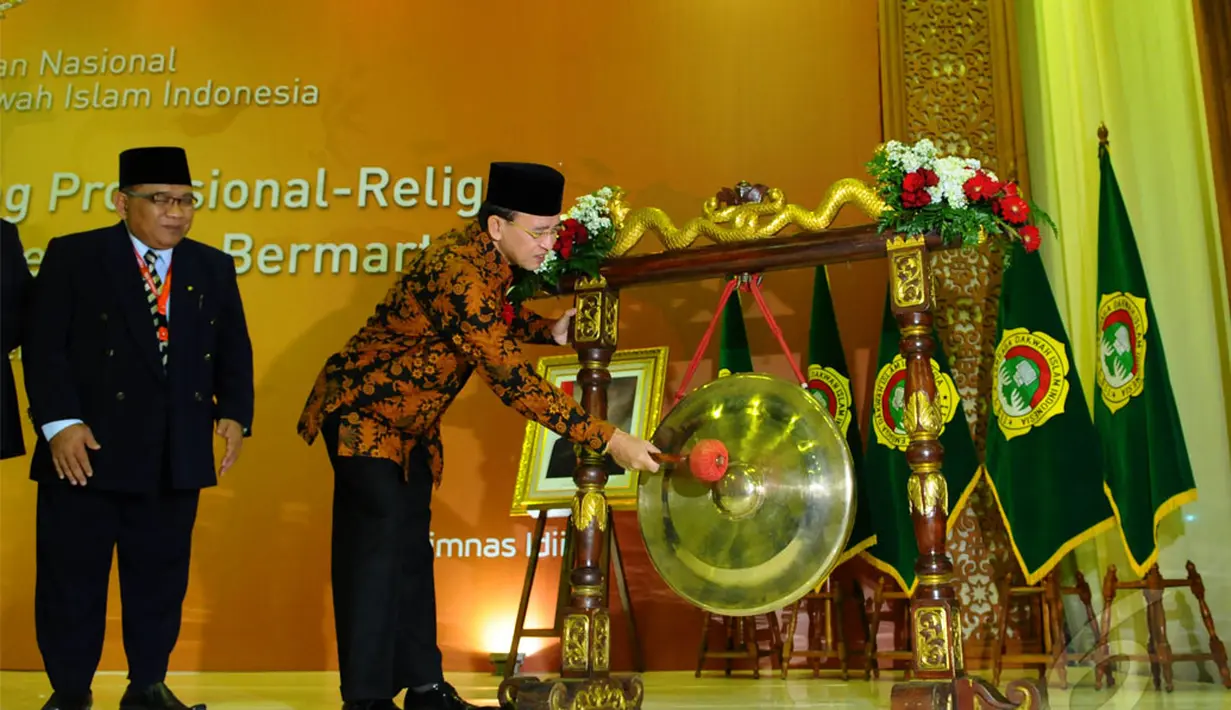 Menteri Agama Suryadharma Ali (SDA) membuka Rapimnas LDII di Balai Kartini, Jakarta, Selasa (13/4/2014) (Liputan6.com/Andrian M Tunay).