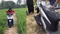 Berkendara di pematang sawah (TikTpk/@yuvindii)