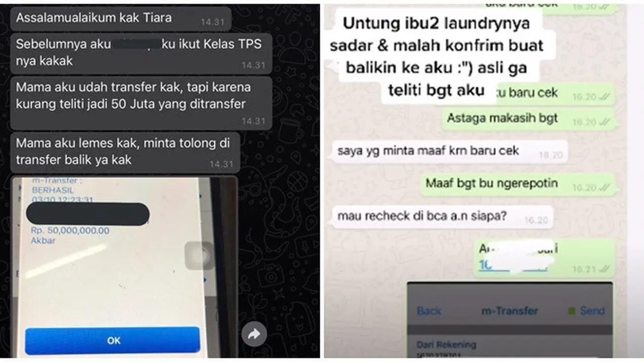 5 Chat Kelebihan Transfer Uang Puluhan Juta Ini Bikin Panik