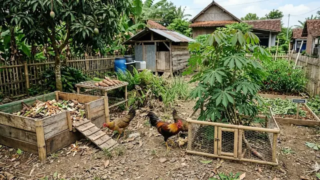 Cara Menggabungkan Ayam Kampung dan Pohon Singkong di Pekarangan