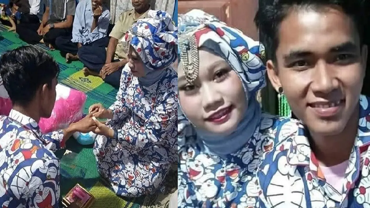 pasangan nikah dengan tema doraemon