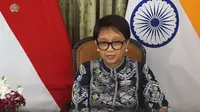 Menteri Luar Negeri Retno Marsudi dalam press briefing usai pertemuan Foreign Minister's Meeting G20 di New Delhi India pada Kamis (2/3). (Dok: Youtube Kementerian Luar Negeri RI)