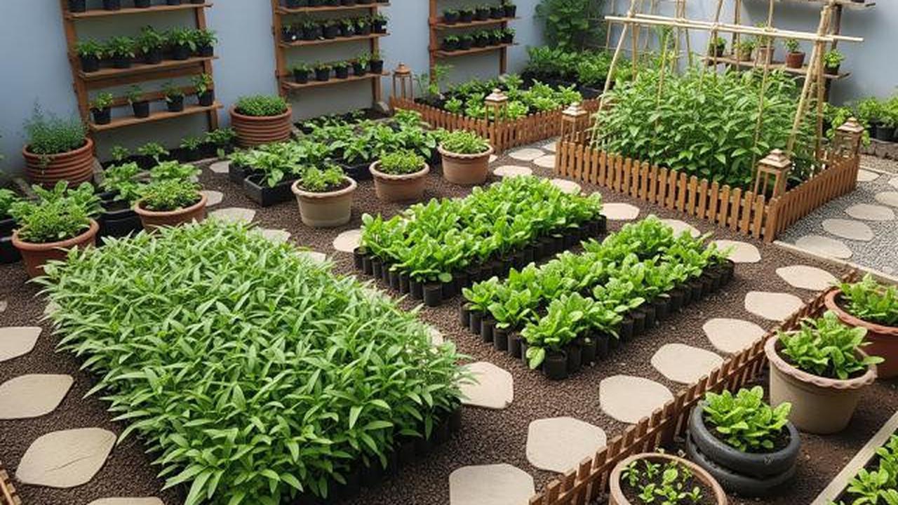 Kebun Sayur Kombinasi Estetis dan Fungsional/Desain Kebun Sayur Rumahan untuk Kangkung dan Bayam (Sumber: gemini.com)