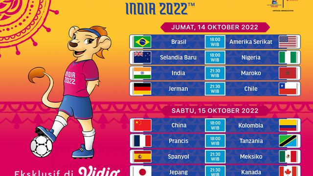 Jadwal dan Live Streaming Piala Dunia Wanita U-17 2022 Matchday 2 di Vidio, 14-15 Oktober 2022
