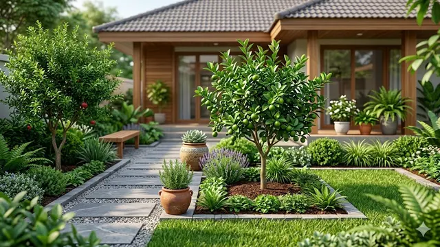 Desain Taman Rumah dengan Pohon Buah Kecil