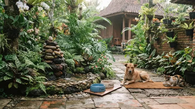 Tempat Makan Hewan dengan Elemen Suara Air yang Menenangkan