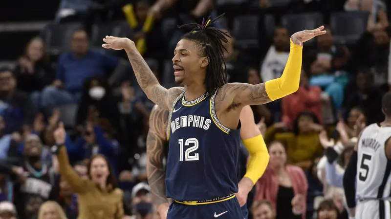 Selebrasi Ja Morant saat Grizzlies melawan Spurs pada lanjutan NBA