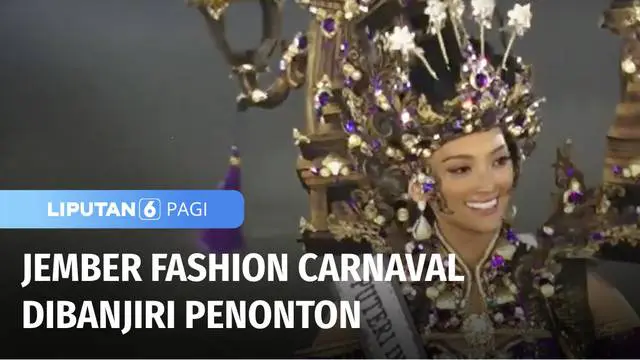 Setelah 2 tahun vakum akibat pandemi Covid-19, pertunjukan Jember Fashion Carnaval kembali digelar pada Minggu (07/08) malam. Para peraga busana memakai kostum unik dan disaksikan ribuan warga.