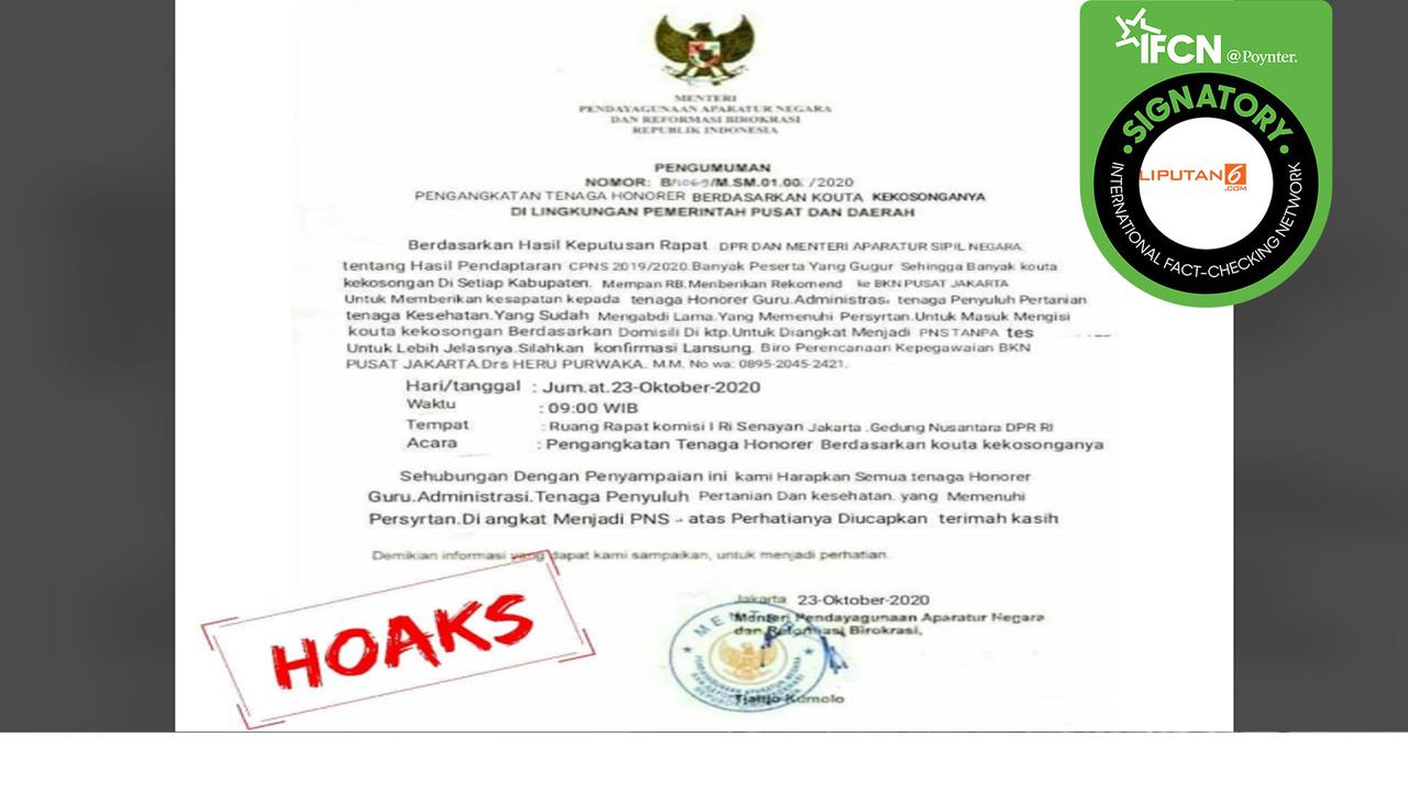 Hoaks Pengangkatan Tenaga Honorer Berdasarkan Kuota Kekosongan CPNS 2019