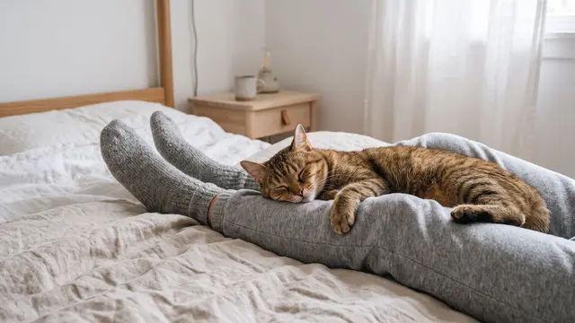 Kucing Tidur di Dekat Kaki Pemiliknya