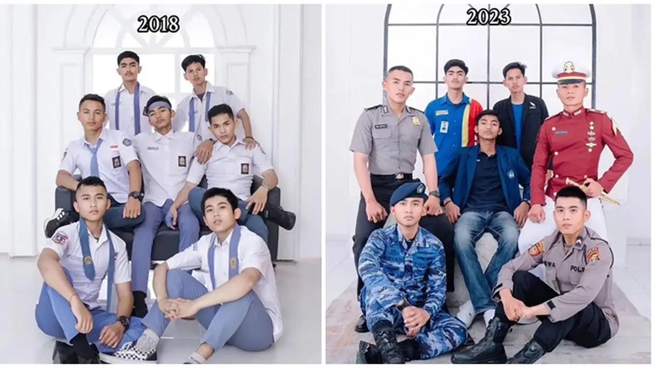 Momen Geng SMA Reka Ulang Foto Pakai Seragam Kerja, Tetap Bersahabat Baik