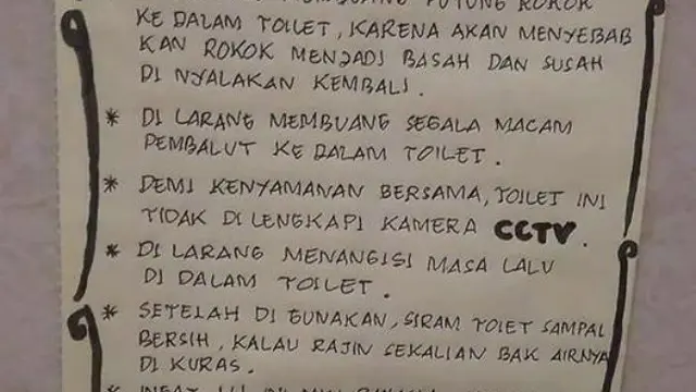 Tata tertib toilet/Facebook Opwarnet