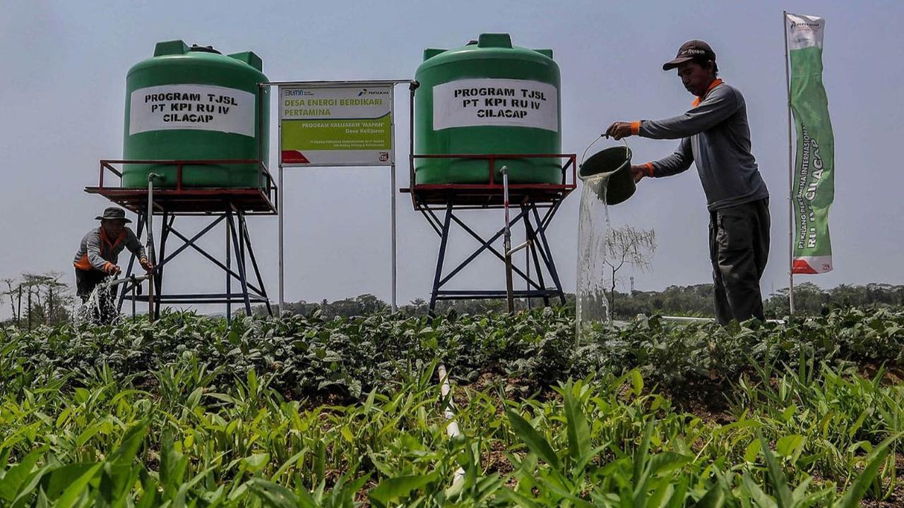 Melalui pengelolaan integrated farming berbasis energi baru dan terbarukan (EBT), petani di area persawahan Desa Energi Berdikari, Desa Kalijaran, Kecamatan Maos, Cilacap, Jawa Tengah, kini lebih mudah mendapatkan pasokan air untuk irigasi sawah.