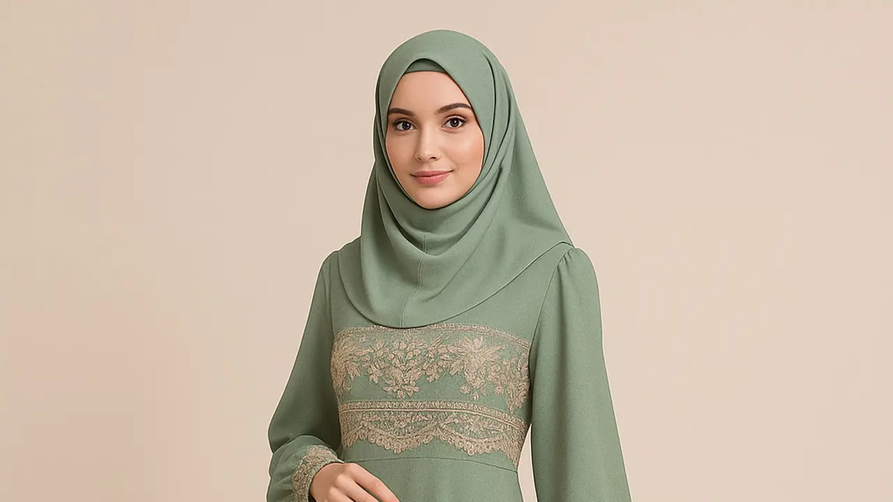 Model Gamis Syari A-Line Ruffle Lengan Soft Trend 2025