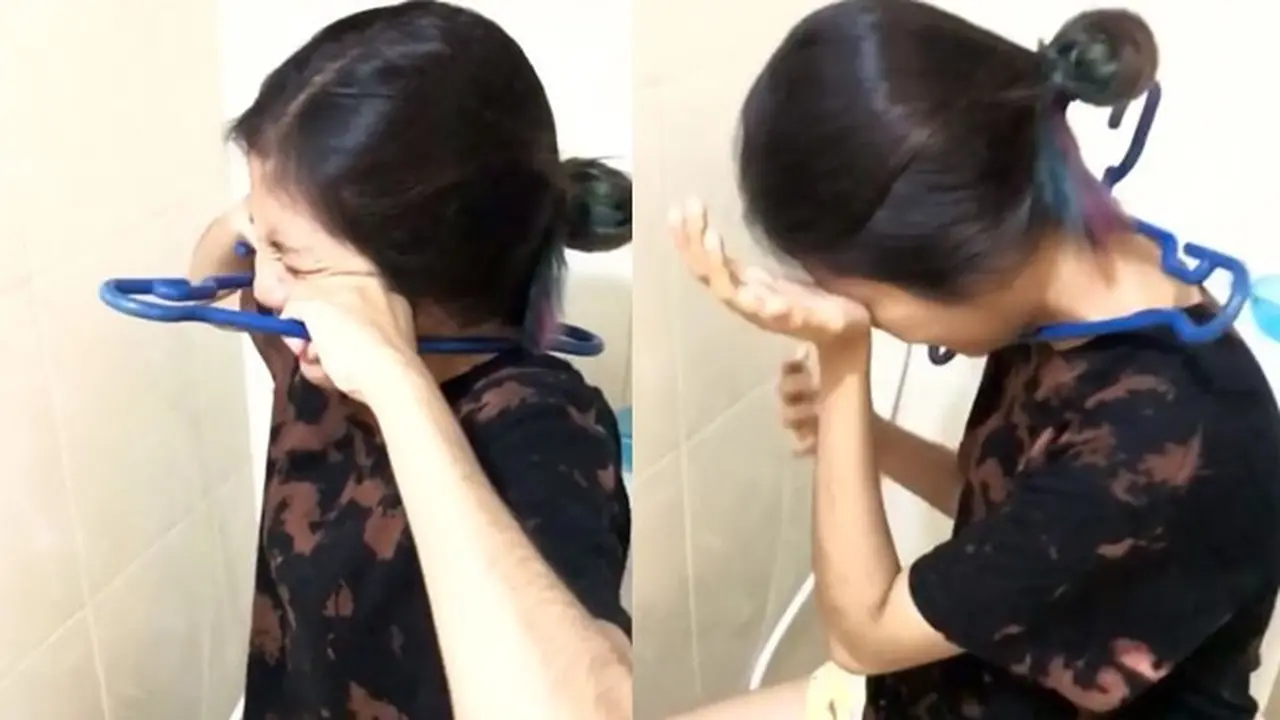 Hanger Tersangkut di Leher, YouTuber Ini Menangis Bingung Hingga Viral