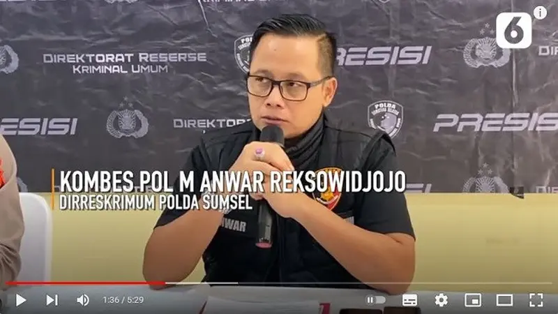 Direktur Reserse Kriminal Umum Polda Sumsel, Kombes M Anwar Reksowidjojo. (YouTube Liputan6)
