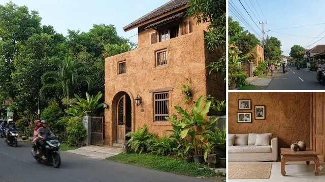 Ide desain rumah bergaya Timur Tengah model pemanfaatan dinding tebal berwarna tanah