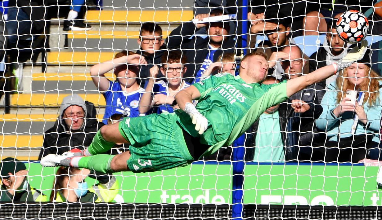 Arsenal berhasil meraup poin penuh kala bertandang ke markas Leicester City di Stadion King Power pada laga pekan ke-10 Liga Inggris 2021/2022, Sabtu (30/10/2021). (AFP/Justin Tallis)