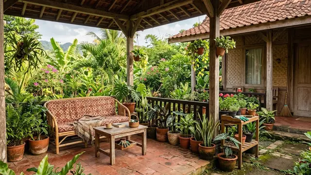 Model Teras Rumah Nyaman untuk Bersantai dan Berkebun/AI Generated