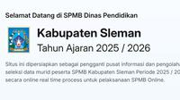 Tampilan situs SPMB Sleman 2025. (Liputan6.com/ Dok Pemkab Sleman)