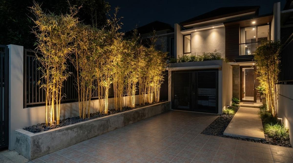 Desain Taman Rumpun Bambu Kuning yang Kontemporer