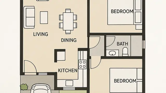 Denah Rumah 1 Lantai dengan Ruang Tamu Mini