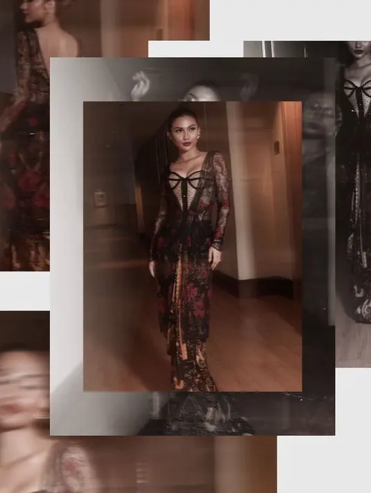 Ariel Tatum tampilkan gaya bold dengan kebaya modifikasi. Kebaya rancangan Vera Anggraini itu memadukan detail bustier dan kebaya dengan motif bunga [@arieltatum]