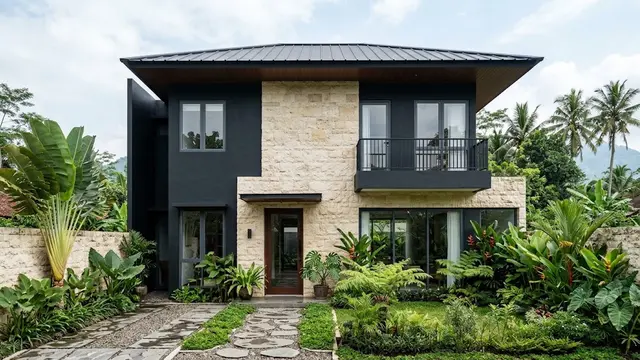 Kombinasi Warna untuk Fasad Rumah yang Menggunakan Batu Alam/AI Generated