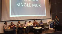 Diskusi RUU Penyiaran di Universitas Multimedia Nusantara, Tangerang, Serpong, Senin (6/11/2017). (Liputan6.com/M.Radityo)
